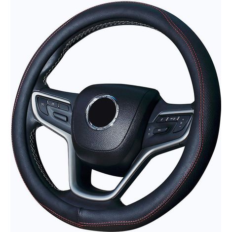housse De Volant En Cuir Microfibre 38 Cm, Noir Et Rouge 1 Pice Convient La Plupart Des Voitures Volant Non Inclus (1/5)