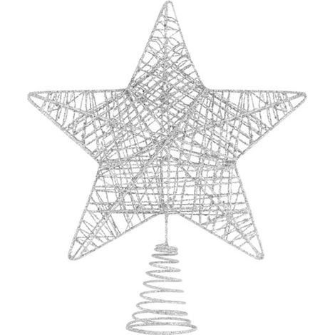 Décoration de sapin de Noël - Étoile de Noël - Décoration de cimier - Étoile pour sapin - Décoration de sommet - Articles décoratifs - Étoile pour sapin - Fer forgé - Argent (1/5)
