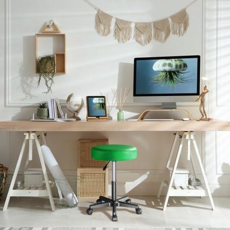 Tabouret de bureau à roulettes assise 35 cm vert avec dossier pivot à 360° (1/5)
