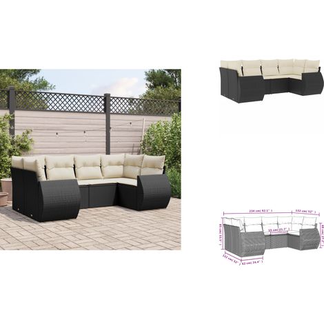 6-tlg. Garten-Sofagarnitur mit Kissen Schwarz Poly Rattan - Gartenmöbel - Outdoor Möbel - Lounge Set - Rattan Gartenset - PE-Rattan (1/3)