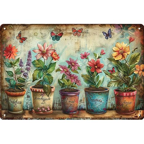 Plaque en métal rétro - Fleurs - Bouquet botanique - Vintage - Pour style maison de campagne française rustique - Salle de bain - Jardin - Ferme - Café - Décoration murale - Idée cadeau pour femme (1/5)