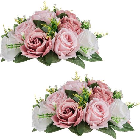 Centres de Table de Fleurs Artificielles - 2 Pièces Rose Poussiéreux Boules Fausses Fleurs 24cm Diamètre - Arrangement Fausses Roses Soie pour Décorations Centre de Table Fête Mariage