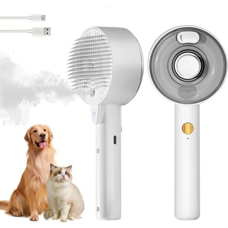 Brosse à vapeur 4 en 1 pour chats et chiens, autonettoyante avec réservoir d'eau, pour le toilettage et le massage des animaux (blanche)