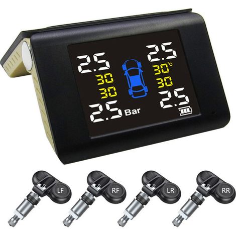 Système de surveillance de la pression des pneus sans fil solaire (TPMS) avec 4 capteurs internes et grand écran LCD. (1/5)