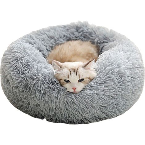 Panier pour animal de compagnie rose et douillet de 40 cm, lit en matériau peluche doux et hypoallergénique pour chats ou petits chiens pour dormir (1/4)