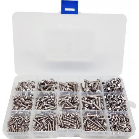 Kit de 500 boulons et écrous en acier inoxydable 304 M3 M4 M5 – Vis Allen six pans creux – Boîte de rangement (1/5)