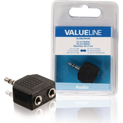 Répartiteur audio Valueline VLAB22945B, prise mâle 3,5 mm - 2 prises femelles, noir (1/4)