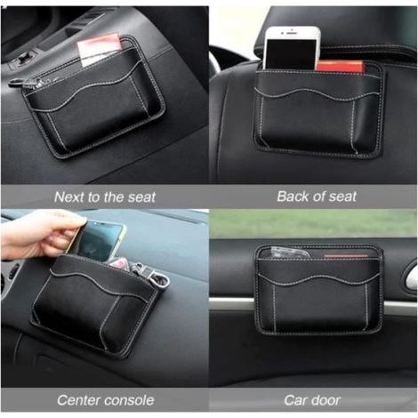 Organiseur Lateral Voiture - Cuir PU - 12 x 17 cm - Fixation Velcro - Pour Siege Auto - 1 Piece (1/4)