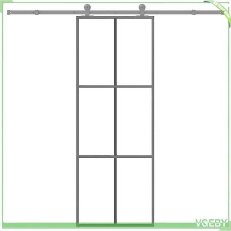 Porte coulissante - 3332818 - Verre ESG imprimé - Cadre aluminium noir - Kit quincaillerie 213,5 cm (1/5)