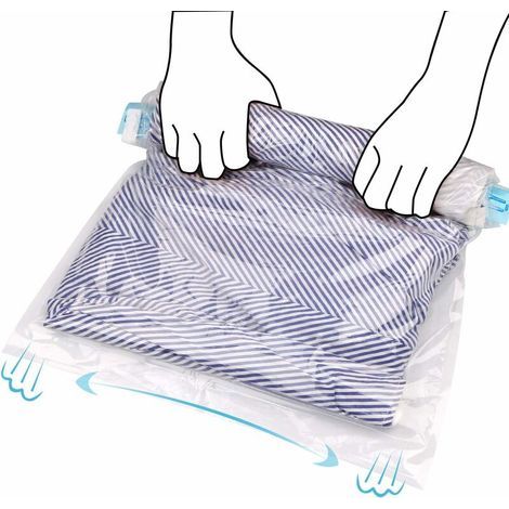 Sac de voyage sous vide, lot de 10 sacs de compression pour vêtements, couettes, draps et oreillers. Se roule à la main, sans aspirateur.-AquaForge (1/3)