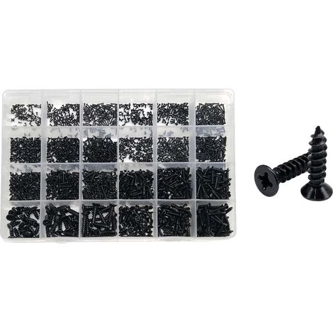 Juego de tornillos para madera, acero bajo en carbono, autorroscantes, juego de 2010 piezas. (1/2)