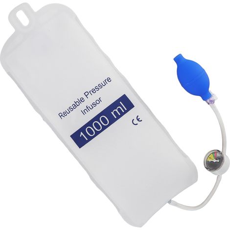 Sac de perfusion à pression avec manomètre, haute résistance à l'usure, étanchéité optimale, perfusion rapide 1000ml pour urgences médicales.