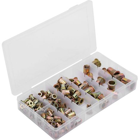Écrous rivetés en acier zingué, lot de 165 pièces, boîte de rangement, filetage vertical M3 M4 M5 M6 M8 M10 M12, visserie combinée (1/5)