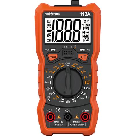 RM113A NCV 2000 Counts HFE AC/DC Digitalmultimeter mit magnetischem Saugnapf, Blitz, Hintergrundbeleuchtung und großem Display.