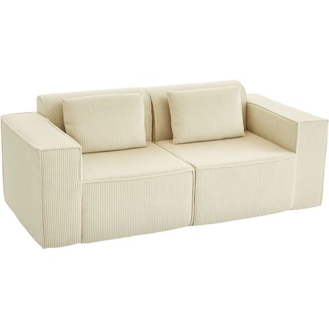 3-Sitzer-Sofa, Cordstoff, breite Armlehnen, 2 Kissen, Beige