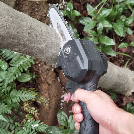 Scie à Chaîne Électrique Portable Sans Fil 24V pour Jardin et Arboriculture - Idéale pour Taille des Branches et Coupe de Bois - Batterie Lithium-Ion - Noir - KZQ (1/5)
