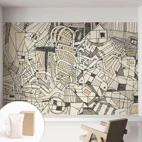Papier peint intissé décoratif avec colle pour salon chambre et bureau Installation rapide Abstraction géométrique 152x104 cm (1/5)