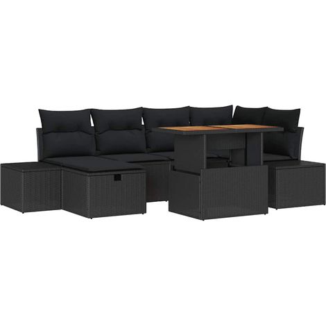 Garden Sofa Set Height-Adjustable 7 pcs Black Poly Rattan vidaXL (1/5)