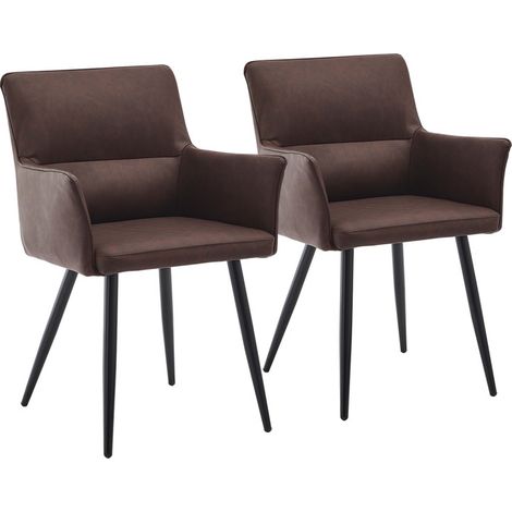 Lot de 2 chaises de salle à manger rembourrées en simili cuir avec accoudoirs et pieds en métal pour salon, chambre à coucher ou bureau,marron (1/5)