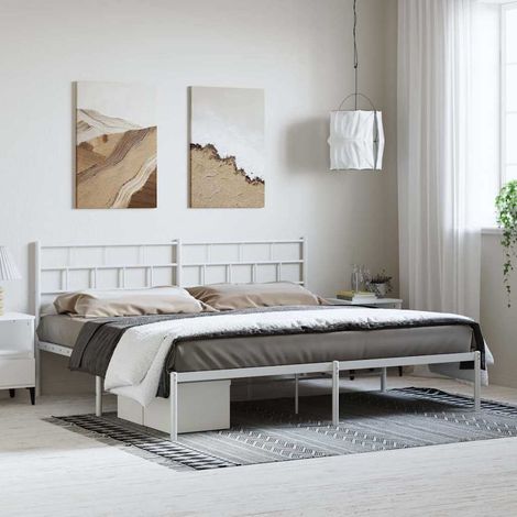 Estructura cama sin colchón con cabecero metal blanco 193x203cm (1/5)