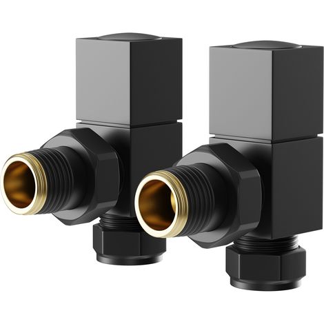 Colore Dias Matt Black Square Angled Radiator Valves (1/5)