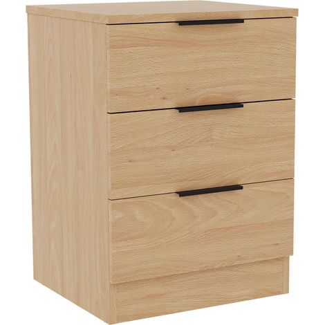 Trega 3 Drawer Bedside Table Nightstand Bedroom Storage, H 50 x W 39 x D 28 cm, Pine (1/5)