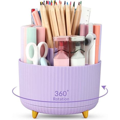Caja de almacenamiento giratoria de color morado para bolígrafos y material de arte. Caja con compartimentos，ideal para oficinas (1/5)