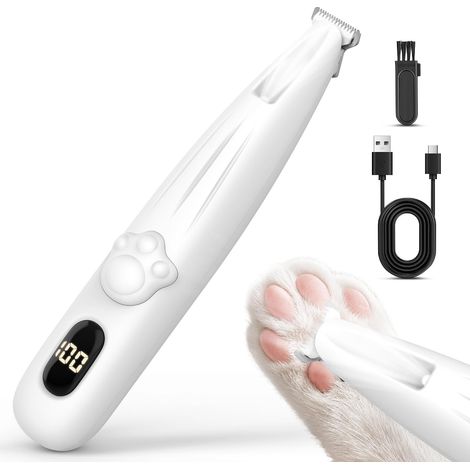 Cortapelos silencioso para perros y gatos con luz LED, cortapelos inalámbrico recargable por USB para gatos, pantalla LED, cortapelos profesional para patas, ojos, orejas, cara y cuerpo. (1/5)