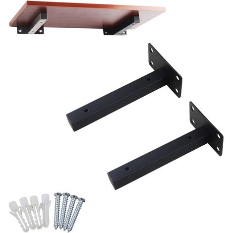 Étagère Murale Métal,Support Mural Equerre Etagere Épaissir Angle Droit Support D'étagère,Acier Inoxydable Triangle Équerre pour Étagère,9 Taille,Noir Blanc,2 Pcs (45cm/17.7in,Noir) (1/5)