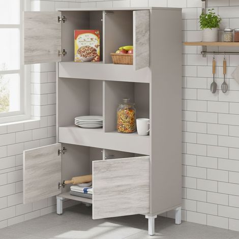 Aparador Mezzate, Cómoda con Cajones, 3 Estantes, Apertura Push Pull, 78x33x134h cm Beige (1/5)