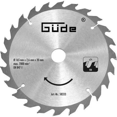 Güde HM-Sägeblatt HM 165x20x24Z für Tauchsäge TS 58-1200, TS 57-1400 KE