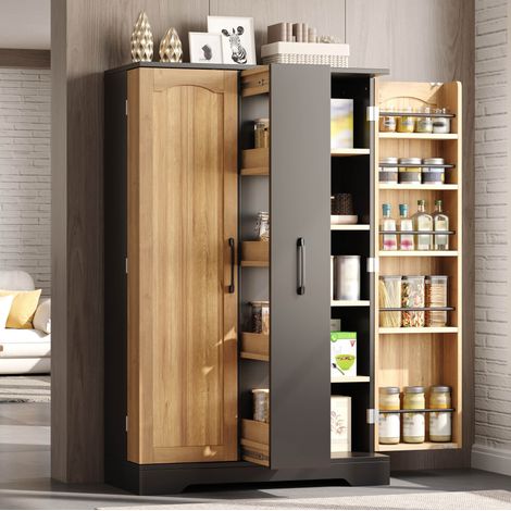 Buffet de cuisine avec étagères réglables et rangement à épices, meuble de rangement, 120x78x35 cm, MDF noir (1/5)