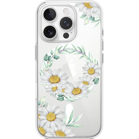Custodia per iPhone 14 Pro Max con MagSafe, trasparente, flessibile in silicone, ghirlanda di margherite (1/5)