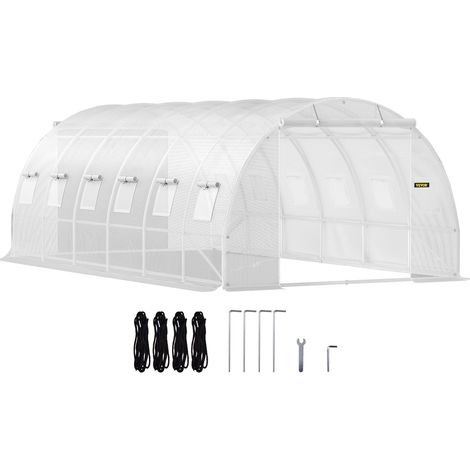 Serre Tunnel Jardin 6,1x3x2,1 m Tente Abri Plantes Cadre en Acier Galvanisé Couverture Étanche PE 3 Poutres Supérieures 4 Poteaux Diagonaux 2 Portes 12 Fenêtres pour Cultiver Légume Fleurs Blanc (1/5)