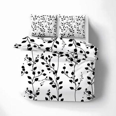 Housse de couette 220x240 cm, noir et blanc, microfibre douce, 2 taies d'oreiller 65x65 cm (1/4)