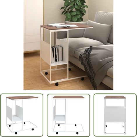 The Living Store Beistelltisch mit Rollen Weiß 55x36x63,5 cm Holzwerkstoff - Couchtisch - Beistelltisch - Side Table - Holzwerkstoff - Weißer Couchtisch (1/5)