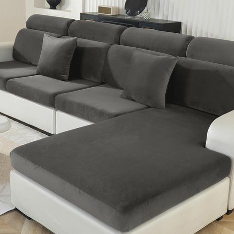 Housse Coussin Canapé Velours, Housse De Coussin Canapé Extensible, Universelle Housse Assise Canapé, Protection pour Meubles Antidérapante Couverture Canape (2 Place, Gris) (1/5)