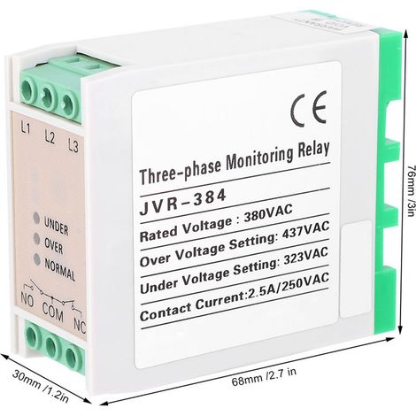 Relais de surveillance de l'alimentation triphasée JVR-384 pour protection contre les surtensions et les sous-tensions (1/5)