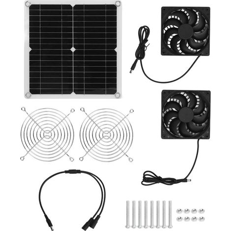 Ventilatore di scarico alimentato a energia solare, ventilatore solare impermeabile da 20 W, ventilatore solare USB, pannello solare, serra per camper, serre, case per animali, pollaio A (1/4)