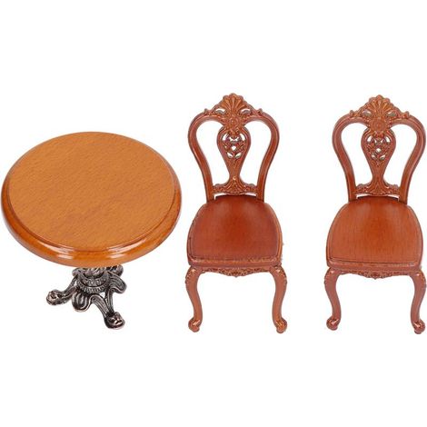 Ensemble de Table et Chaises Miniature en Bouleau et Alliage pour Maison de Poupée 1/12, Style Rétro (1/5)