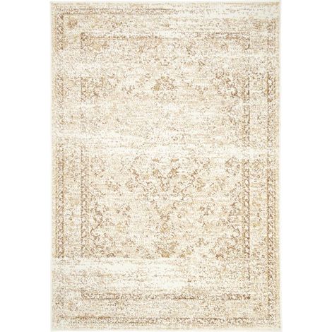 Tapis 160 x 225 cm, motif vintage ornemental, crème et beige, tissé, texture fine, élégance intemporelle pour intérieur chaleureux