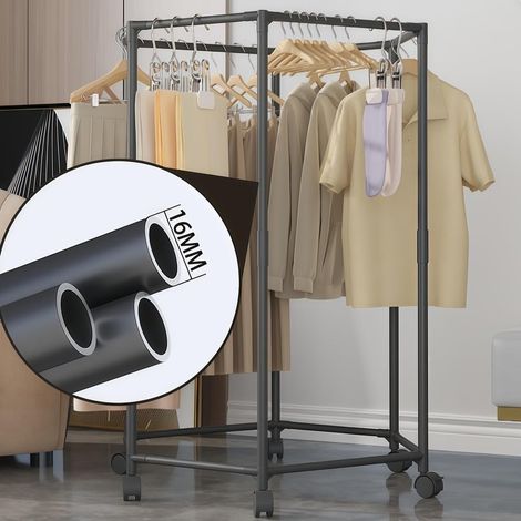 Perchero giratorio con soporte, perchero con ruedas, perchero compacto para toallas, mantas y abrigos, expositor portátil. (1/4)