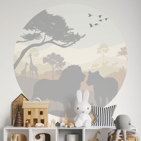 Sticker mural rond / cercle Enfants - Animaux - Diamètre 30 cm - Adhésif MAT (1/2)