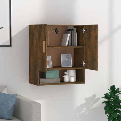 Étagère Murale de Rangement en Bois Fumé, 60x31x70 cm, Meuble de Stockage Suspendu en Bois d'Ingénierie pour Salon, Cuisine ou Salle de Bain (1/5)