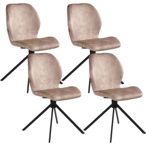 Set of 4 Dining Chairs Beige Velvet Black Iron Legs 180° Swivel Modern Upholstered Chairs MORRISON