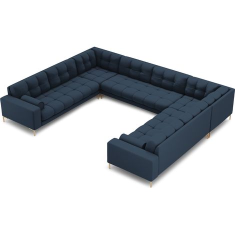 Canapé panoramique 9 places en tissu structurel bleu (1/5)
