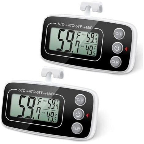 Lot de 2 Thermomètre de réfrigérateur, thermomètre numérique de congélateur de réfrigérateur avec grand écran LCD, fonction min/max, 3 méthodes de support, °C/°F convertible pour la maison, les rest (1/5)