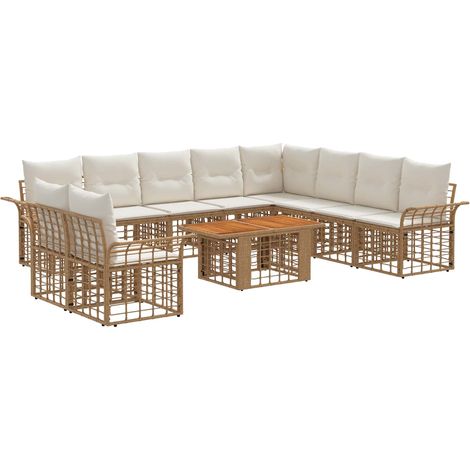 Gartensofa-set 11 stk. Natürlich und Cremweiß Poly-Rattan vidaXL (1/5)