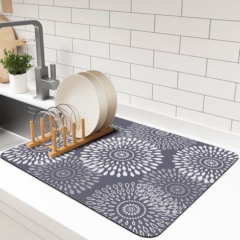 Tapis de cuisine super absorbant, tapis de comptoir en caoutchouc avec dos égouttoir, facile à nettoyer, accessoires de cuisine, tapis égouttoir pour vaisselle et ustensiles-AquaForge (1/5)