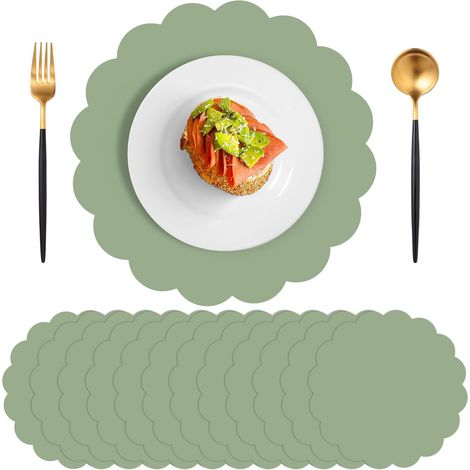 12 tovagliette di carta grigio-verdi, 34 cm, usa e getta, a forma di ventaglio, per matrimoni/tovaglie rotonde, adatte per matrimoni di compleanno, addii al nubilato, baby shower, banchetti e tea part